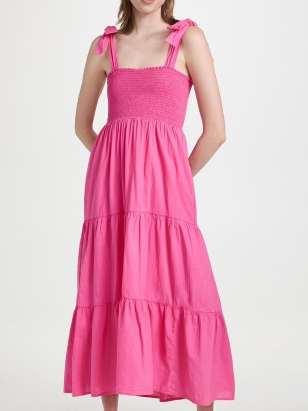 Xirena Lorraine Pink Midi Dress XS Smocked Tiered Cotton
